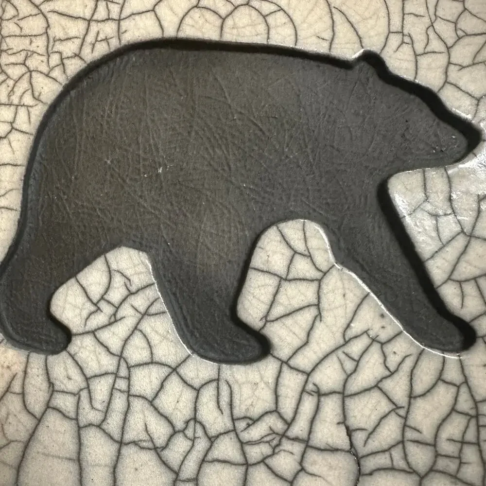 Handmade Tile W/ Black Bear Cut Out Native American Wilderness Stamped by Artist
